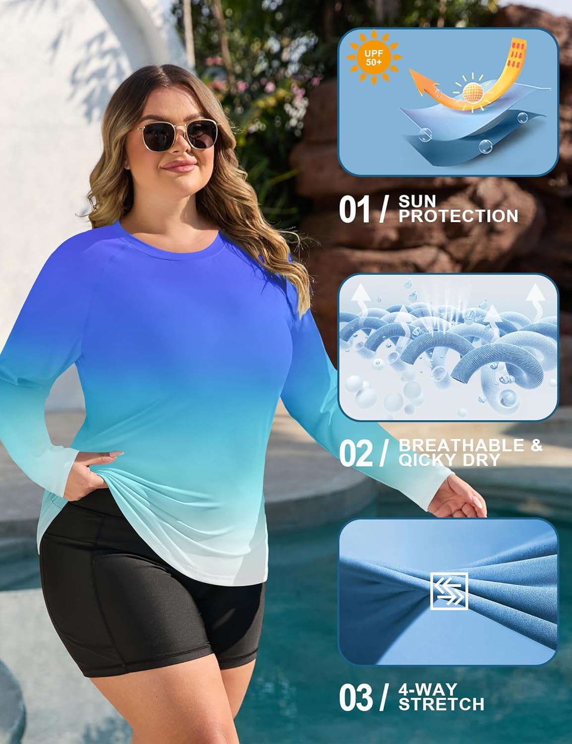 COOTRY Women's Plus Size UPF 50+ Sun Shirts Long Sleeve Workout Hiking Tops UV Protection Rash Guard Quick Dry Swim Shirt - Image 4