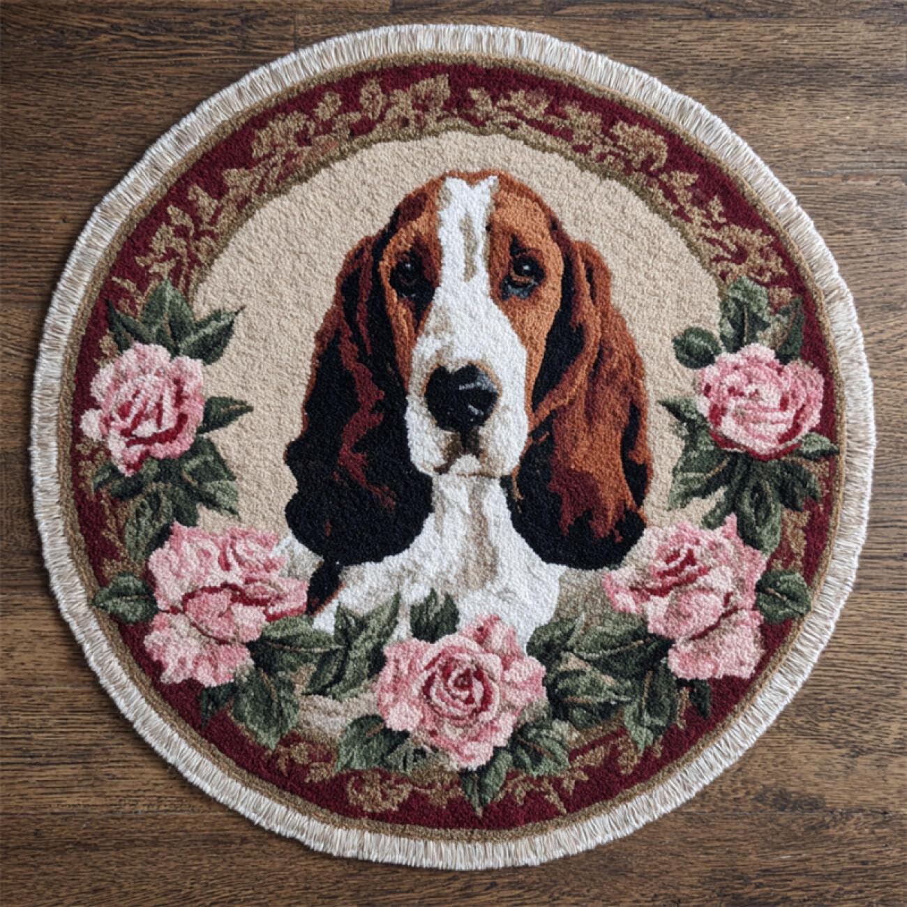 Kitquiver Dog Animal Tapestry Kits for Adults Basset Hounds and Roses Latch Hook Kit for Beginners，Tapestry Carpet Latchs Set for Adults Self Knotting Set DIY Craft Kits 50x50cm