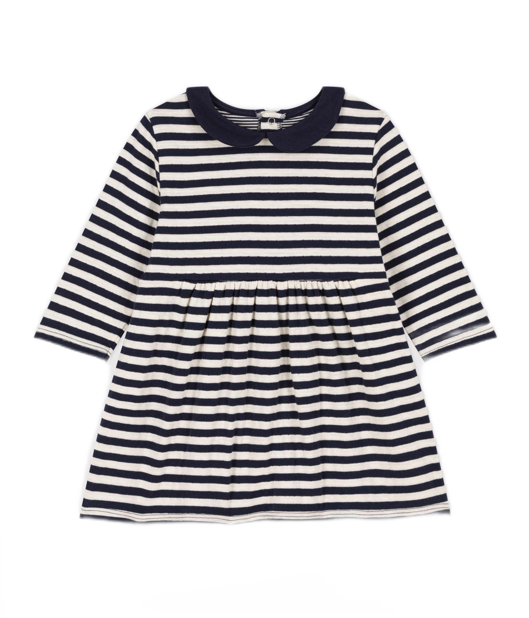 Petit Bateau Dziewczynka A0883 sukienka z długim rękawem, niebieski smoking/biały Avalanche, 24 miesiące, Niebieski smoking/biały Avalanche, 24 Miesiące