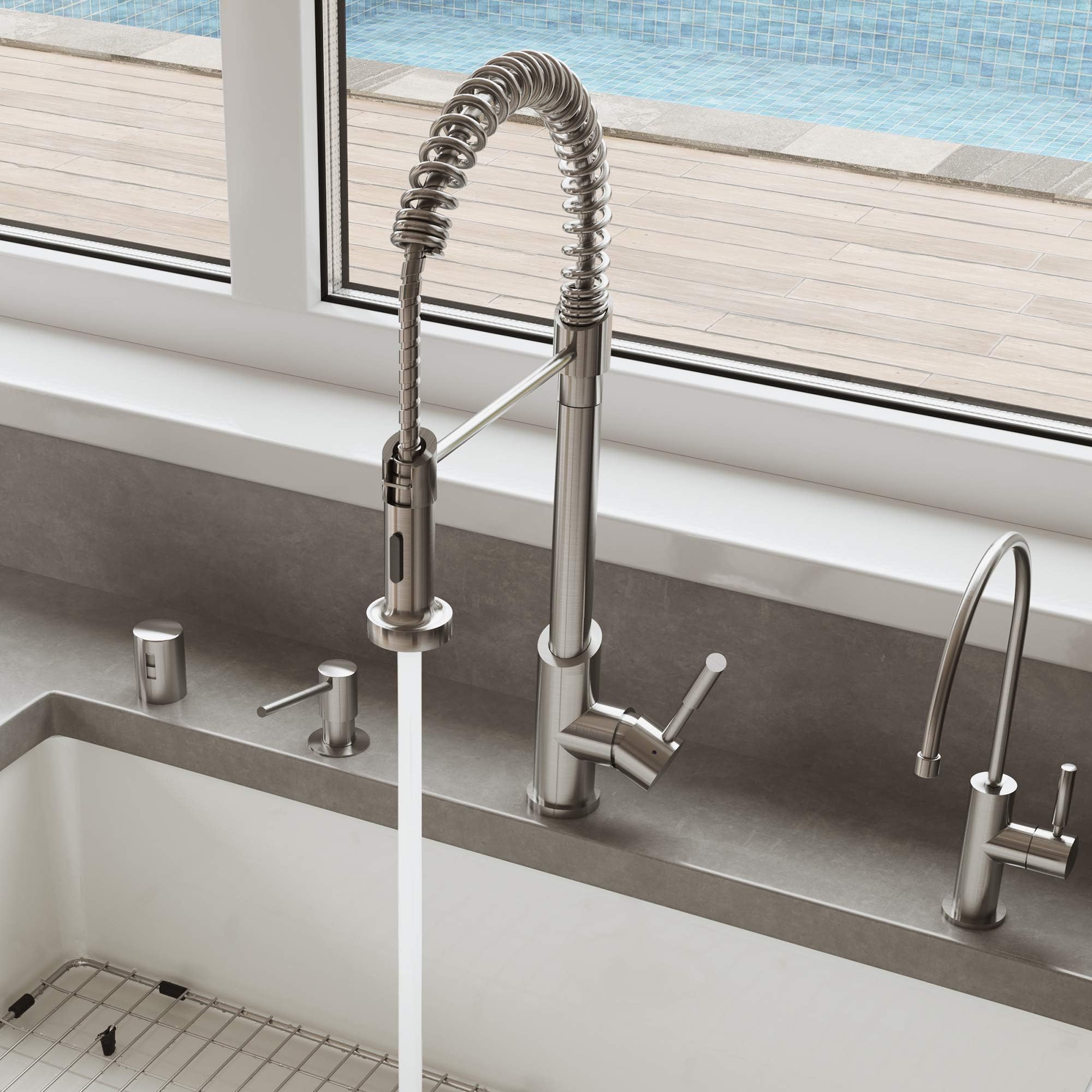 ALFI brand AB2013 Solid Commercial Spring Kitchen Faucet with Pull Down Shower Spray, Stainless Steel