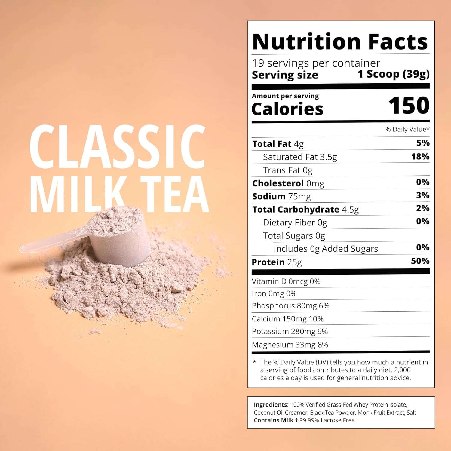 Classic Milk Tea Protein Powder | 25g Grass-Fed Whey Protein Isolate Powder | Gluten-Free & Soy-Free Bubble Tea Protein Drink | Real Ingredients & Lactose-Free | 19 Servings - Image 3