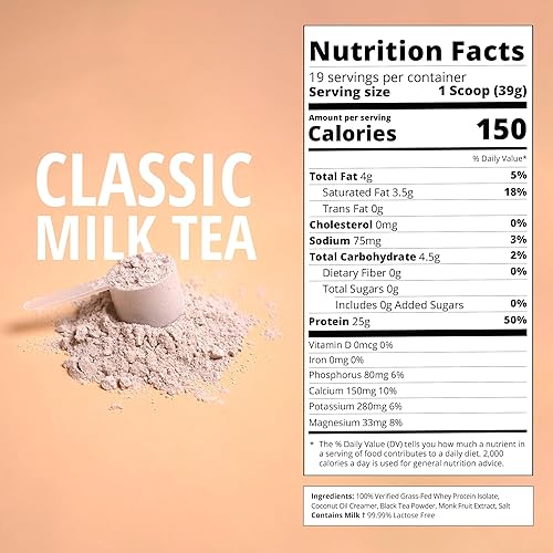 Miniatura 3 de Polvo de proteína de té de leche clásico  0.88 oz de proteína de suero de leche en polvo aislado  Bebida de proteína de té de burbujas sin gluten y