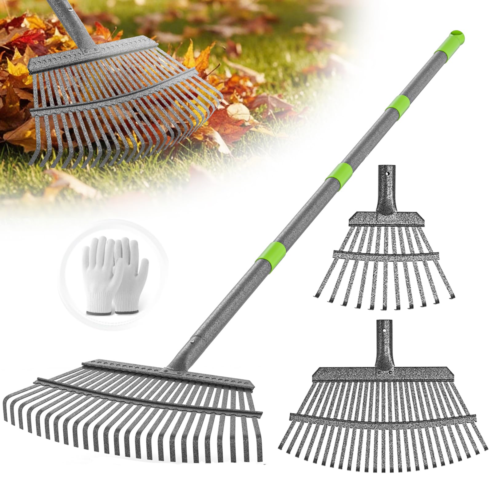 GARDENWORK Rake for Leaves,11 Tooth and 18 Tooth Combination Rakes for Lawns,73" Adjustable Steel Handle,Metal Leaf Rake for Picking Leaves Yard Women Kids Cleanup Grass,Debris,Pine Needles Pick