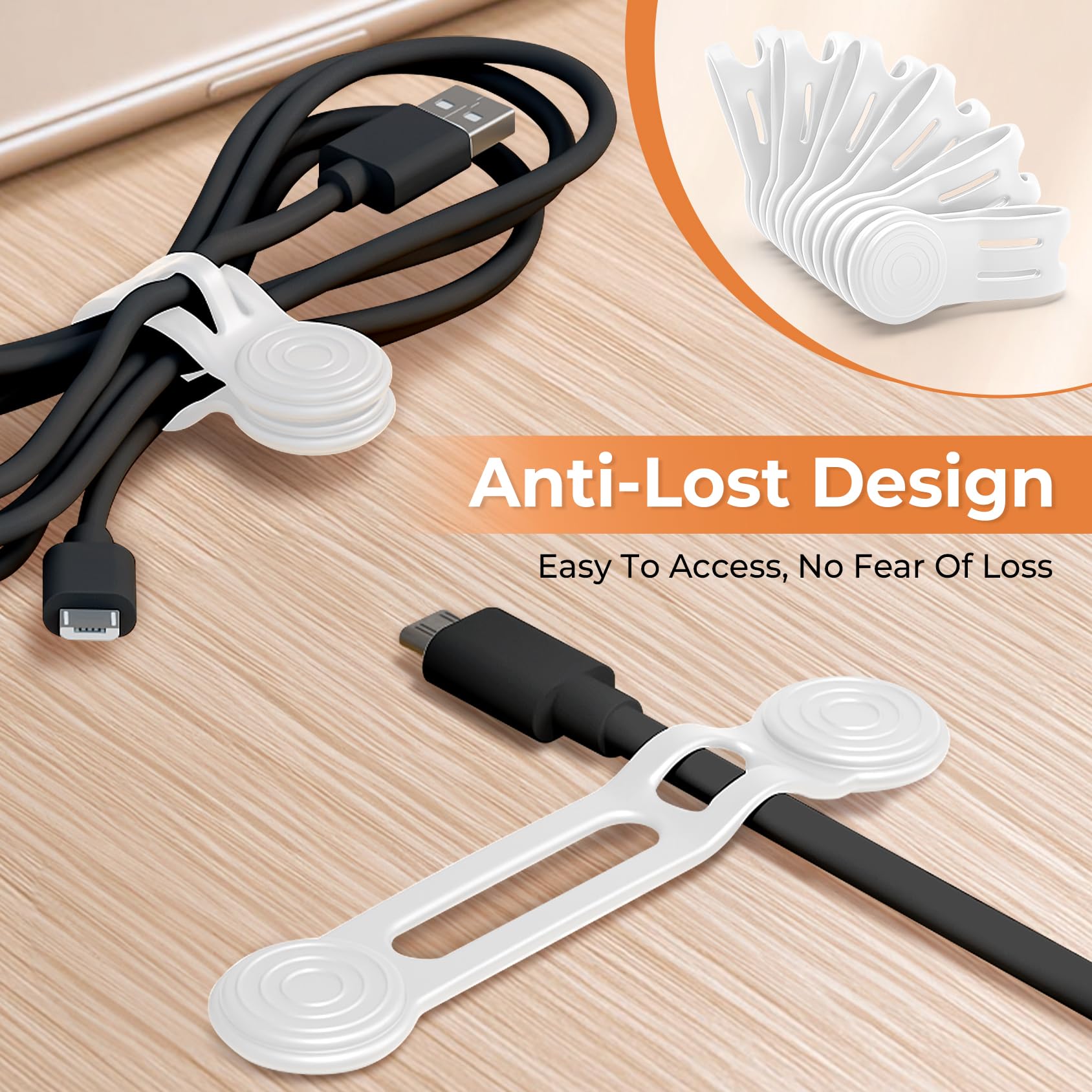 Kanemc Magnetic Cable Ties, 8 Pieces Reusable Cable Ties Cord Organiser - Image 4