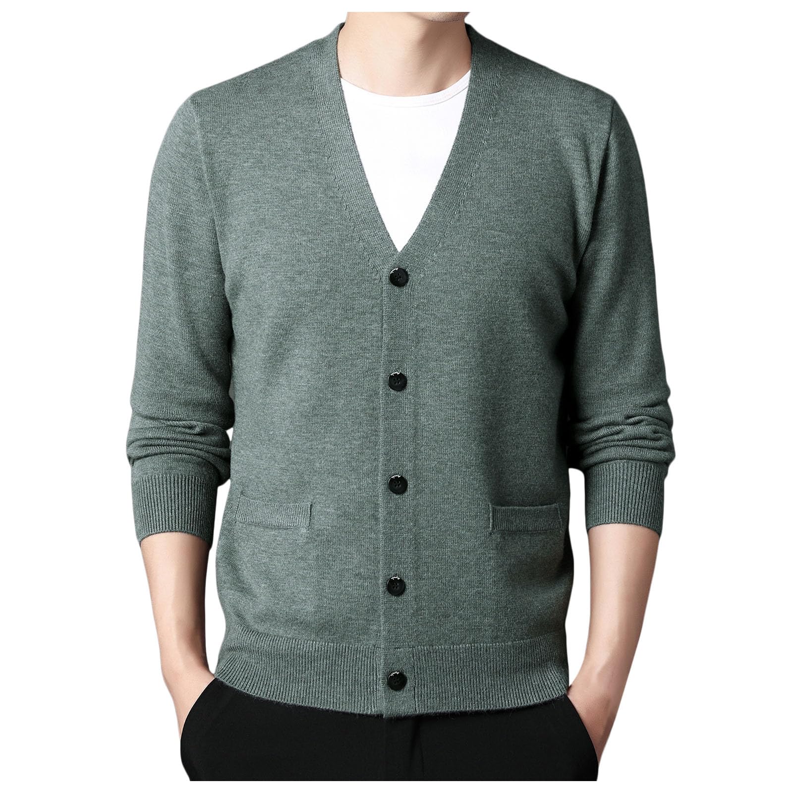 Genérico Cardigan Hombre Punto, Chaqueta Lana Hombre Color Sólido Botones Moda Jersey Solapa Chaqueta Cálida Informal Cómodo Elegante Outwear Top para Exterior El Ocio