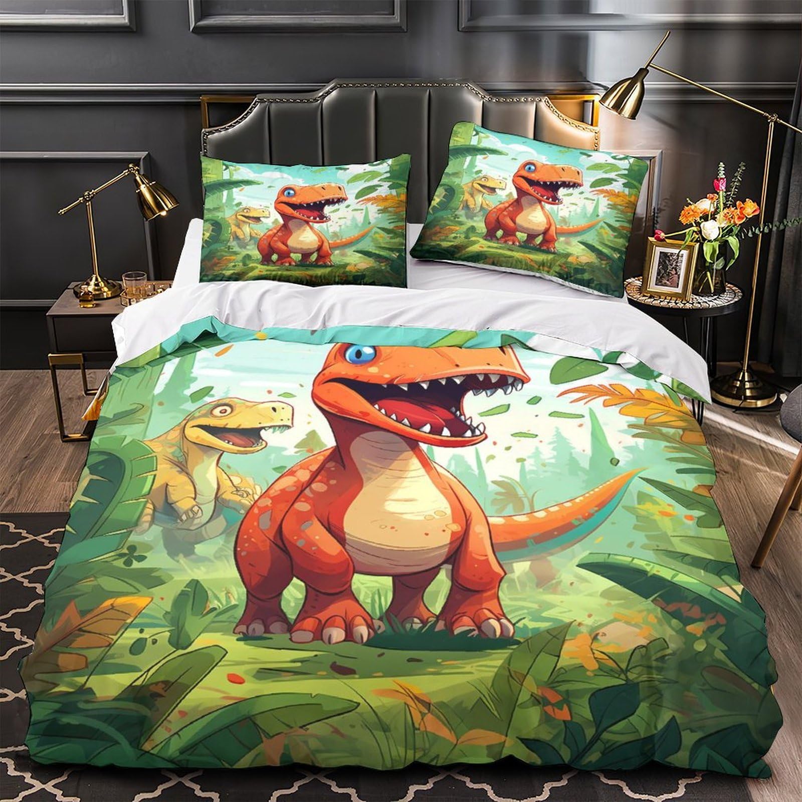 Parure de lit dinosaure 3D de qualité supérieure en microfibre ultra douce 135x200
