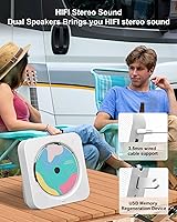 Vista 7 de Reproductor de CD portátil con Bluetooth Reproductores de CD de escritorio para el hogar con altavoces de sonido HiFi, Mini reproductor de CD lindo
