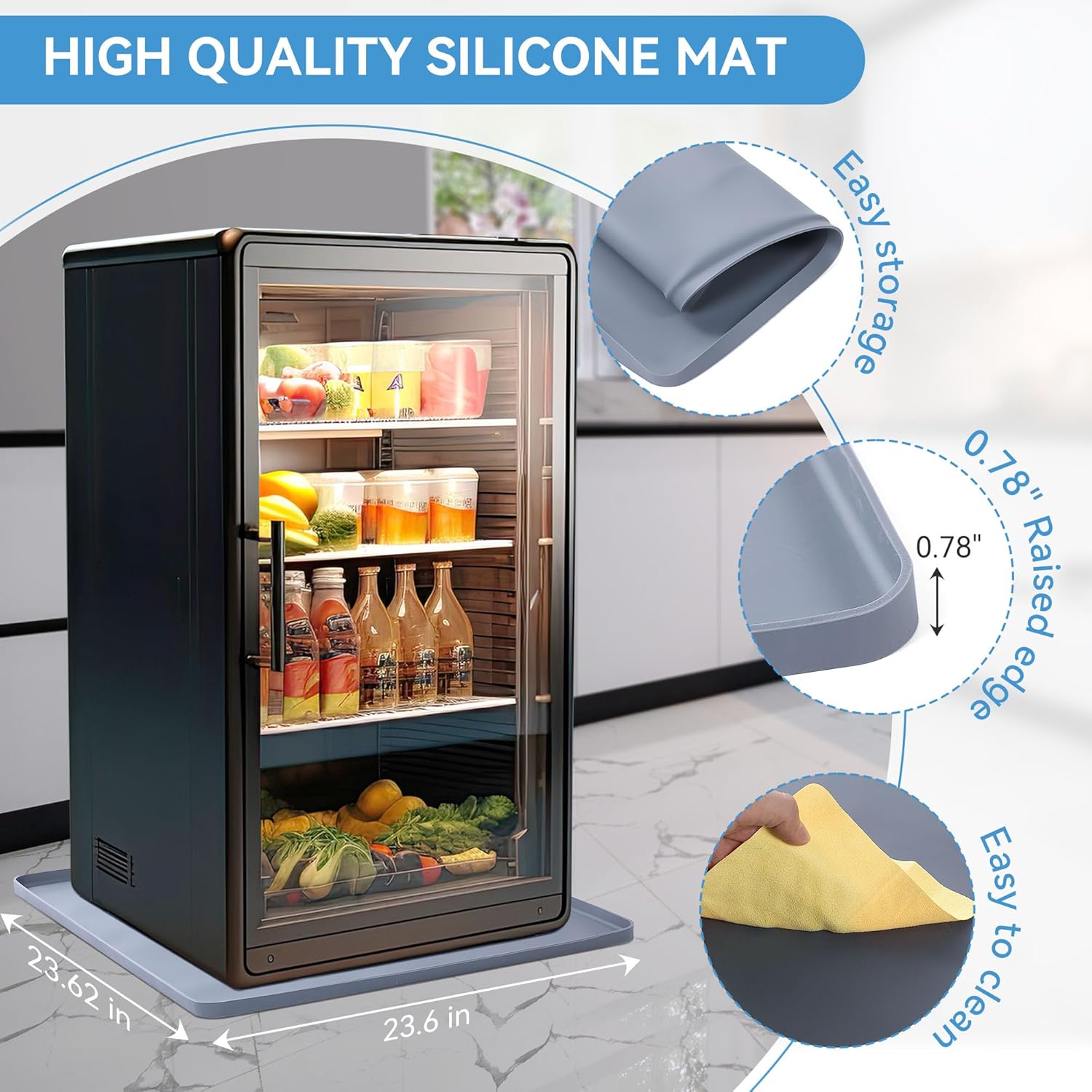 Saillong 24''x 24'' Mini Fridge Stand with Silicone Drip Tray, Universal Stand Base is Adjustable with 4 Strong Feet, Drip Pan, Suitable for Fridge, Washing Machine, Dryer, Wine Cabinet