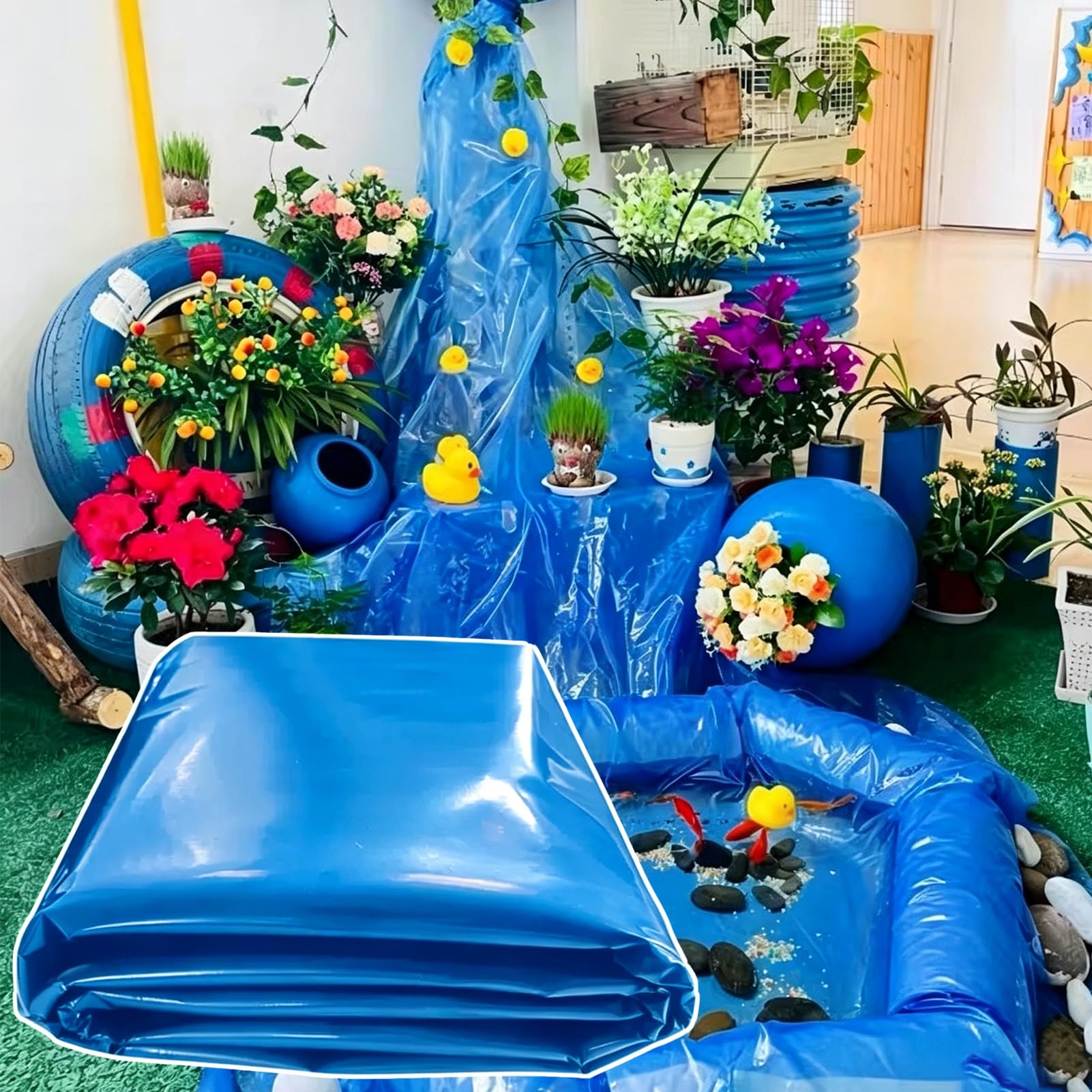 Yopappol Multi-Purpose Blue HDPE Pond Liner, 3x25Ft 6x20Ft 10x13Ft 20x30Ft Waterproof Anti-Seepage Pond Sheet Sealing Film for Water Features，Waterfalls, Koi Fish Ponds(10x15m(32.8x49.2ft))