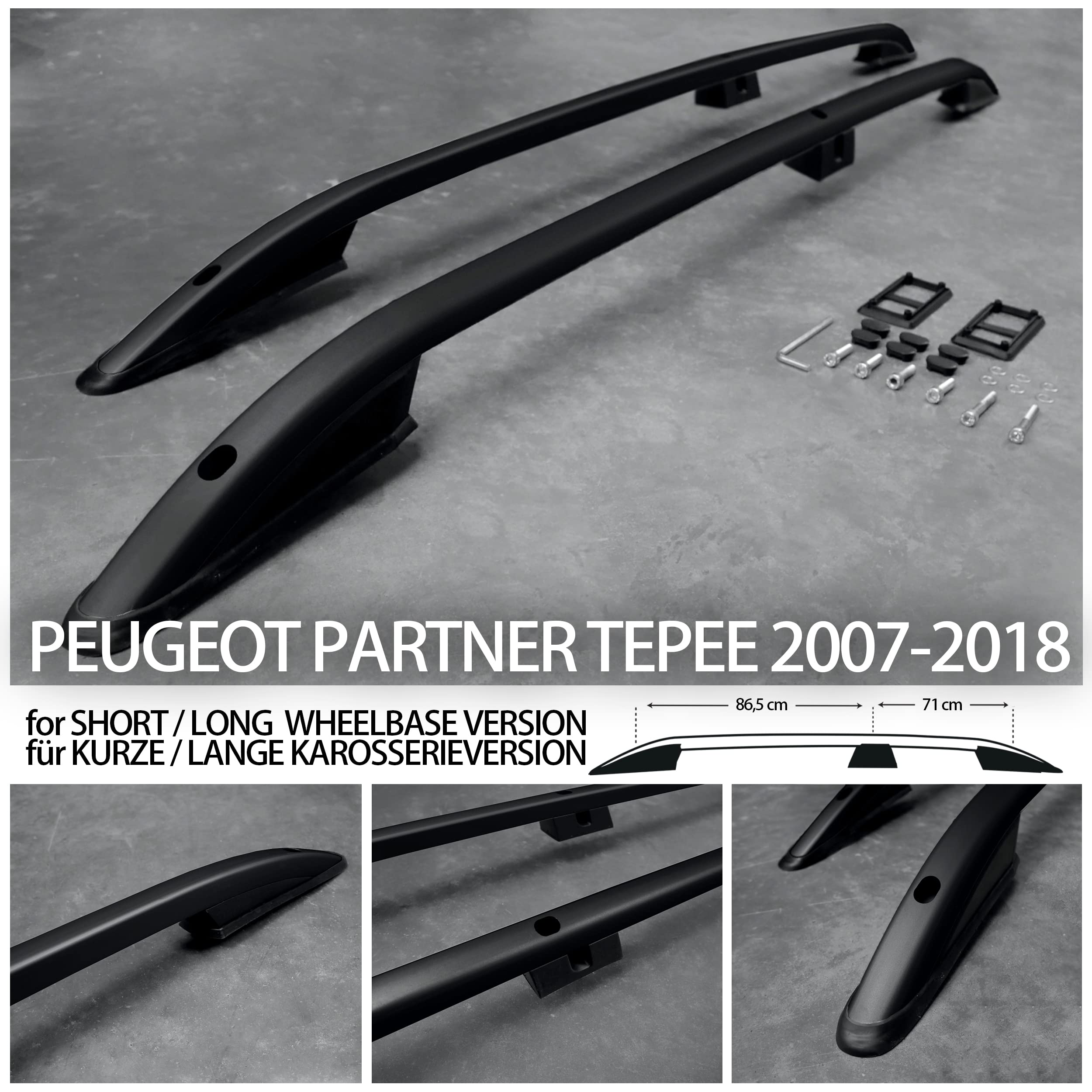 CHROMEMASTER | Barras portaequipajes de techo | Compatibles con Peugeot Partner Tepee 2007-2018; Para la fijación de portaequipajes en el techo, maleteros para el techo o portabicis para el techo |