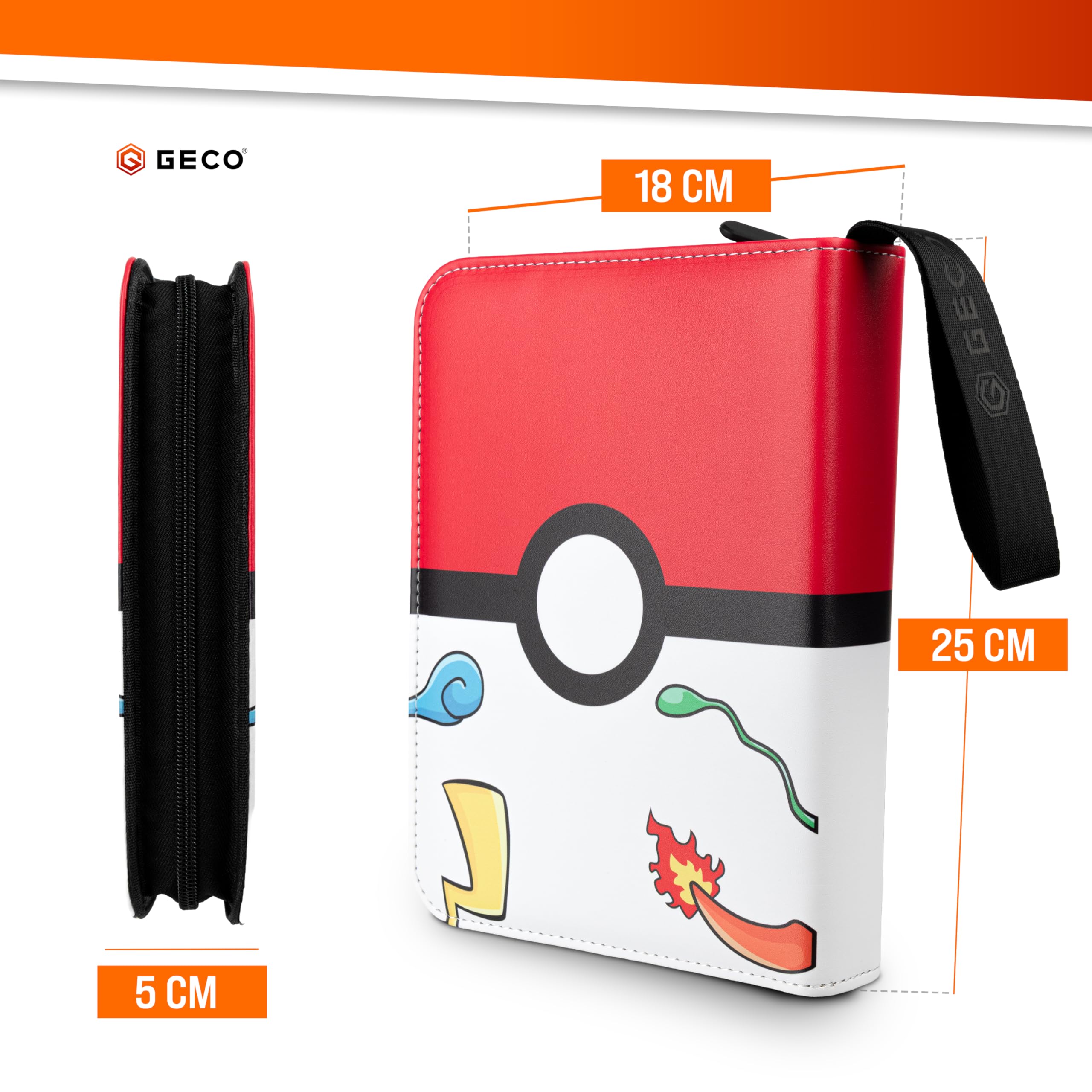 Album kolekcjonerski na karty kolekcjonerskie - kolekcjonerski album na karty z zamkiem błyskawicznym - segregator z 4 kieszeniami - 55 stron na 440 kart - Poke Ball-Design - czerwony