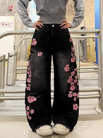 Womens Baggy Jeans Wide Leg Pants Denim
