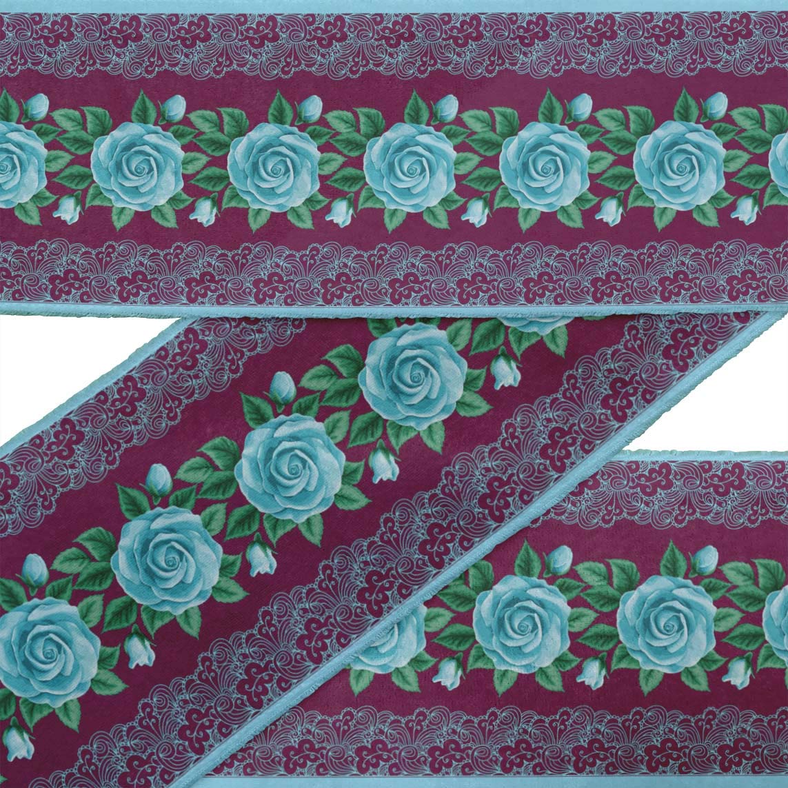 IBA Indianbeautifulart Bleu Oiseaux, Feuilles Et Rose Floral Garniture En Dupion Garniture En Tissu Couture En Dentelle Couture En Dentelle Imprimée Par 9 Verges 4 Pouces