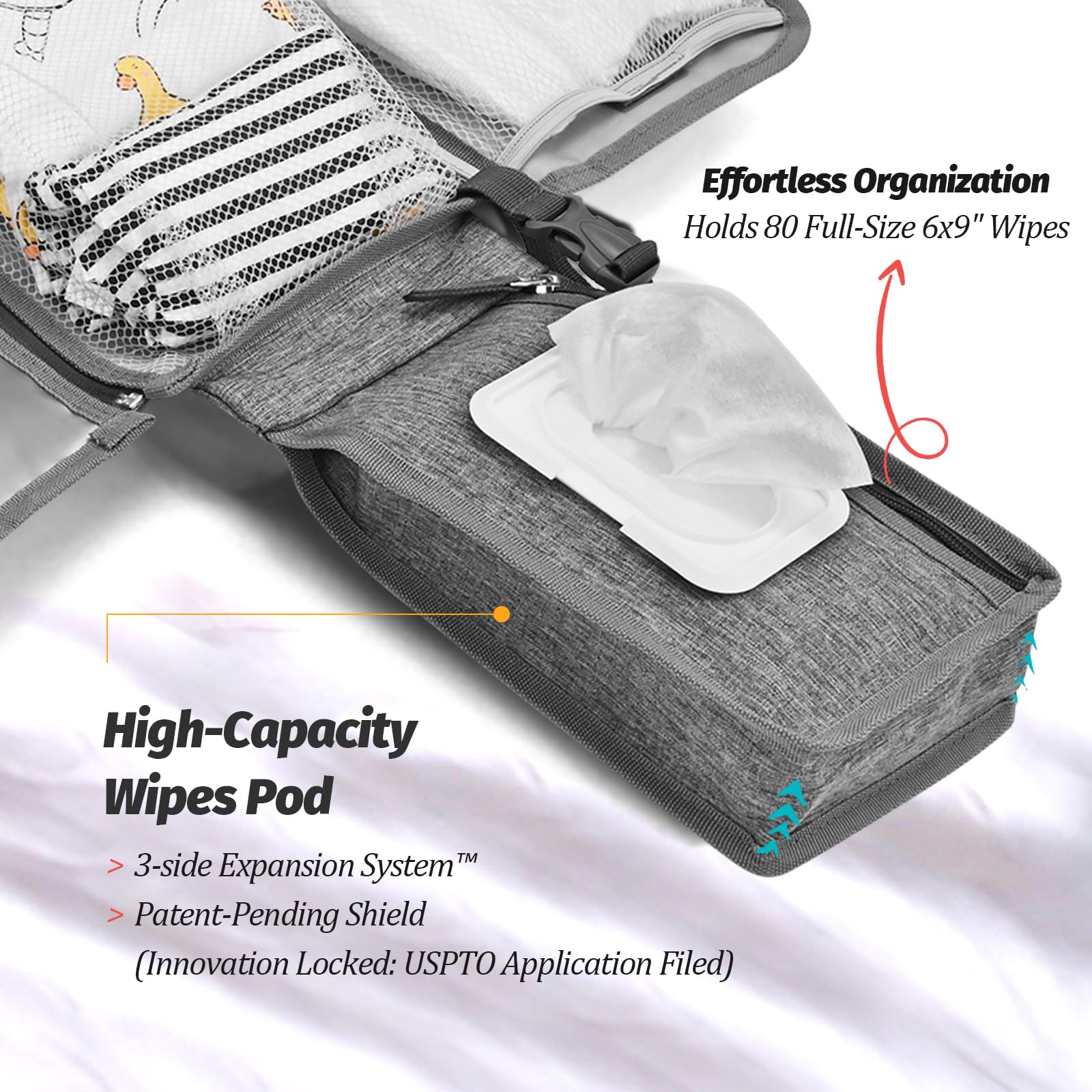 Fasciatoio Portatile Neonato - Fasciatoio Neonato Portatile Staccabile con Borsa per Salviette e Morbido Poggiatesta, Impermeabile Tappetino Viaggio（Grigio)