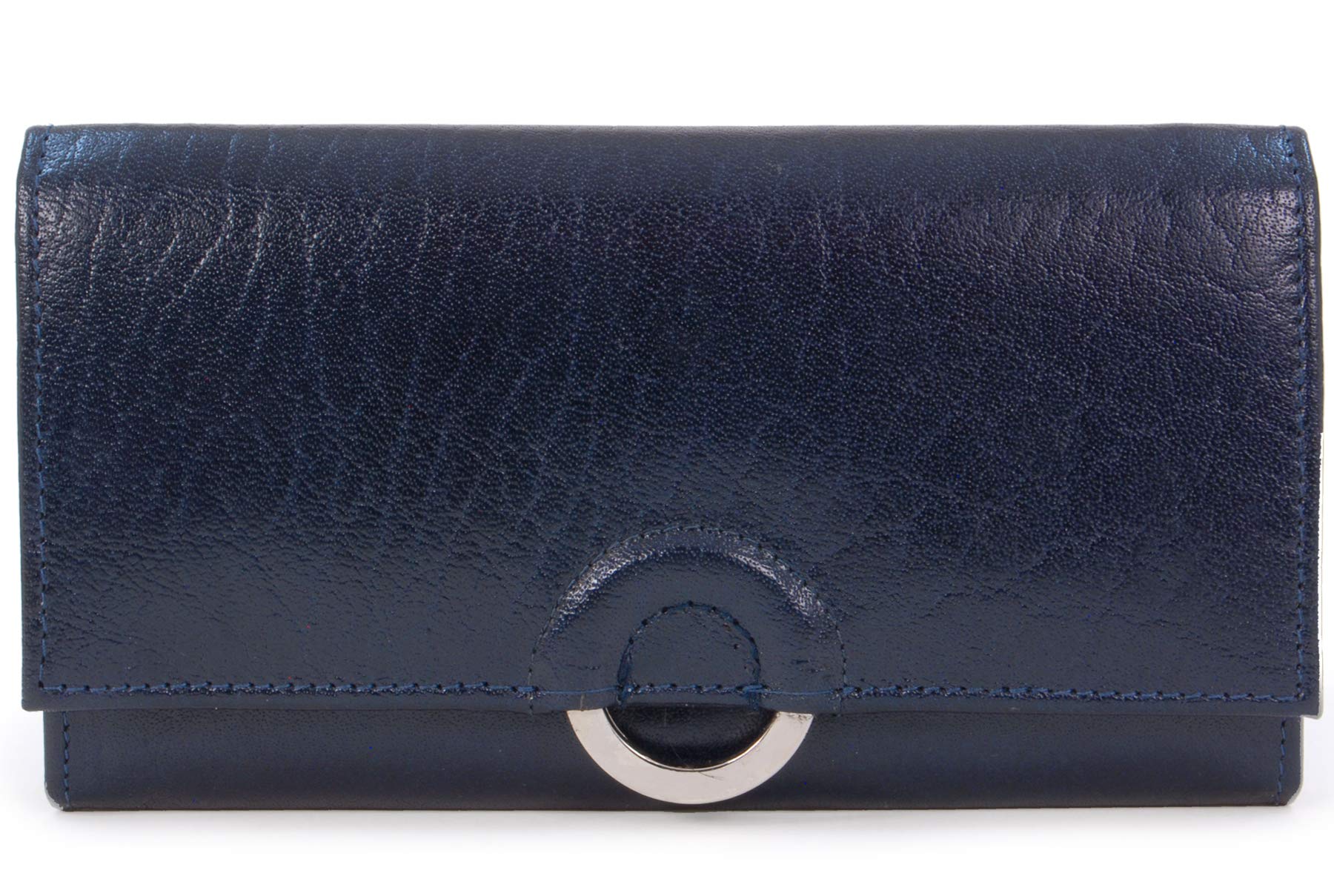 Women's Large Leather Purse - Ladies Wallet with 8 Card Slots & Zip Coin Pocket - RFID Protection - Odette - Blue