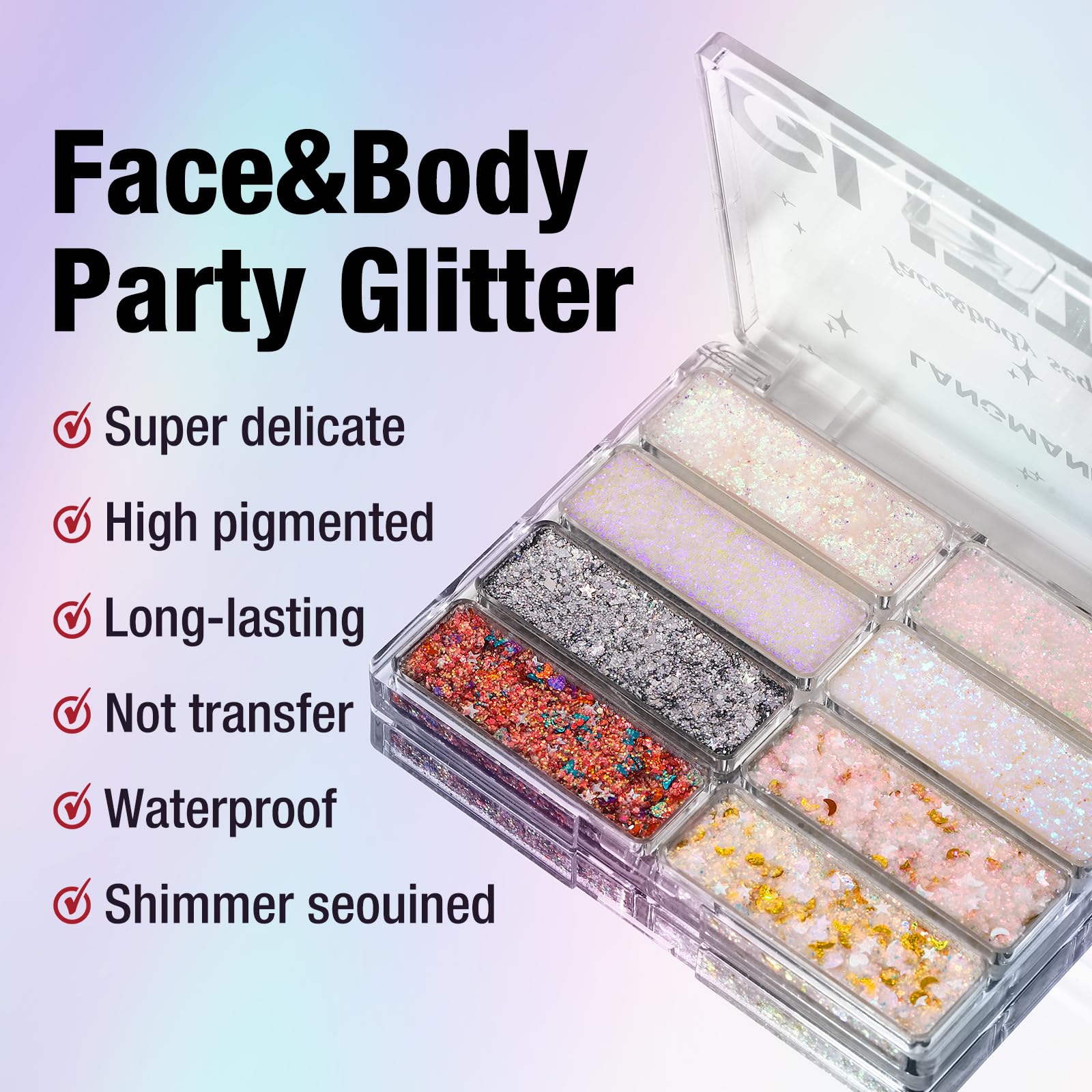 Paleta de purpurina de 8 colores para rostro y cuerpo, lentejuelas holográficas cambiantes de sirena para mujeres y niñas, festivales de música, fiestas, maquillaje rave (#A) 4
