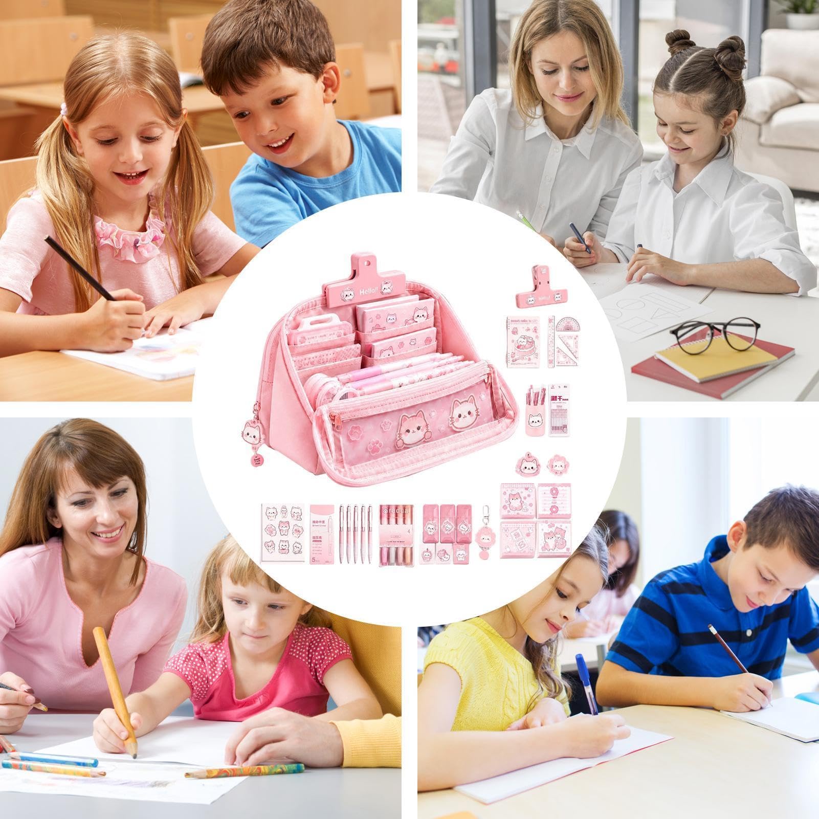 Astuccio Con Cancelleria Estetica Gatto Grande Capacità | Set Materiale Scolastico Bambini Per Appunti In Classe, Studio Quotidiano, Lezioni D'Arte, Esami, Compagni Di Classe