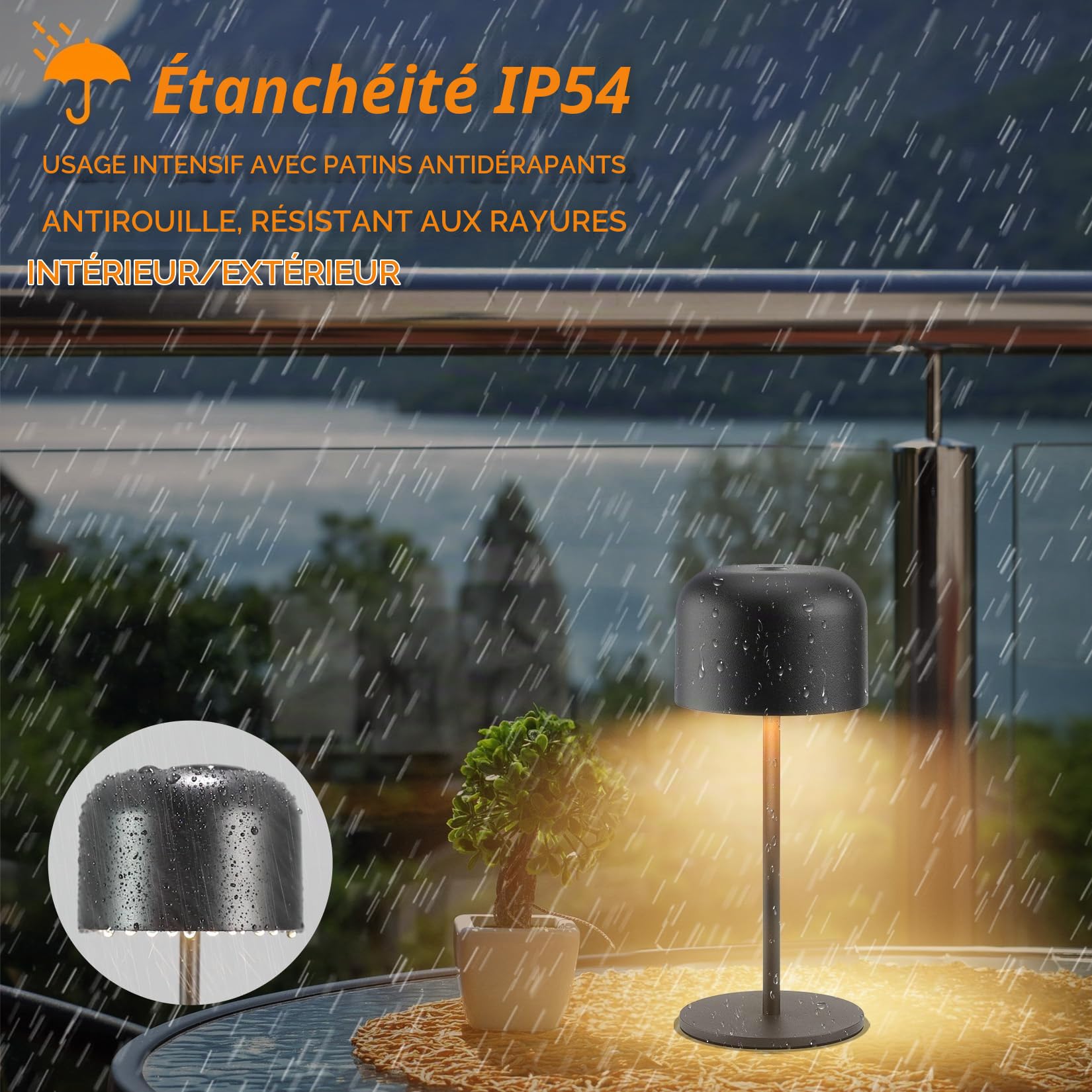 Klighten 2 pièces Led Dimmable Lampe De Table Sans Fil Exterieur, 3000K-6000K Petite Lampe De Bureau Rechargeable Avec Usb-C, Noir, IP54 Étanche, H29cm, Aluminium, Lumière Chaude/Naturelle/Froide