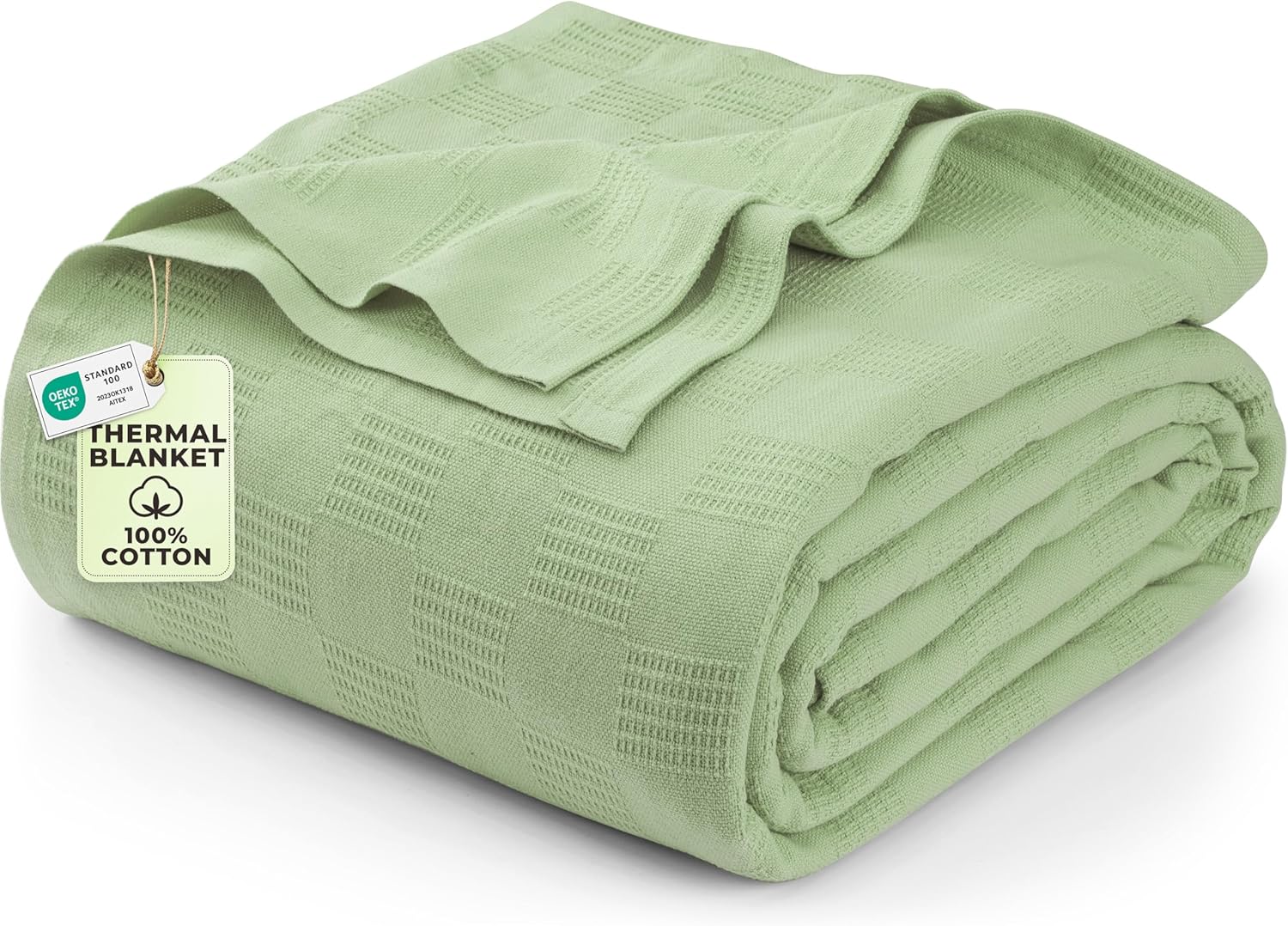 Utopia Bedding Sage Green 100% Cotton Blanket [Queen Size - 90x90 Inch] 350GSM Lightweight, Soft and Breathable Thermal Blanket for All Seasons