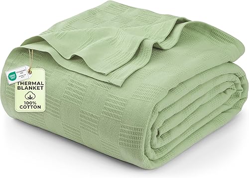 Utopia Bedding Sage Green 100% Cotton Blanket [Twin Size - 90x72 Inch] 350GSM Lightweight, Soft and Breathable Thermal Blanket for All Seasons Verde