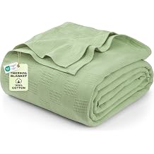 Utopia Bedding 100% Cotton Thermal Blanket Sage Green Queen, 90x90 Inches