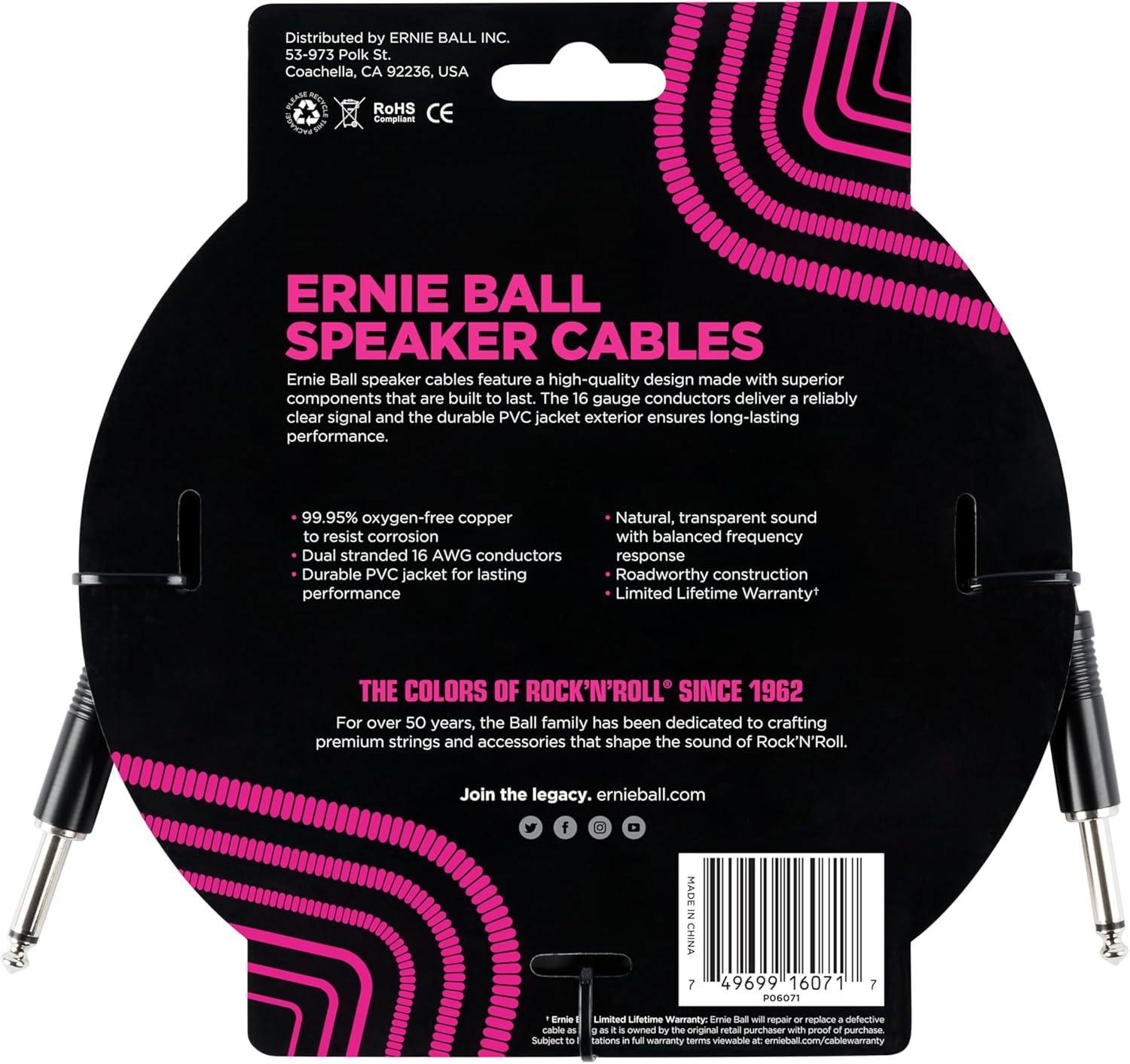 Ernie Ball Speaker Cable, Straight/Straight, 3ft, Black (P06071) - Image 2