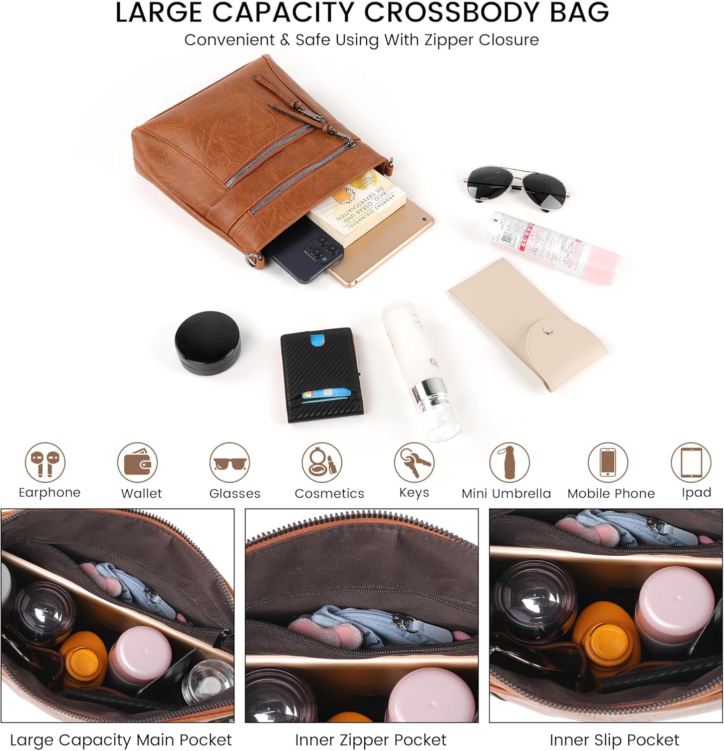 TANTOMI Crossbody Bags for Women Crossbody Purse Cross Body Shoulder Purse Trendy Vegan Leather with Wide Strap