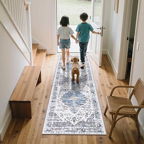 Miniatura 2 de Ileading Alfombra bohemia de 2 x 6 pies, antideslizante, lavable, para cocina, lavandería, entrada, pasillo, cocina, dormitorio, color gris