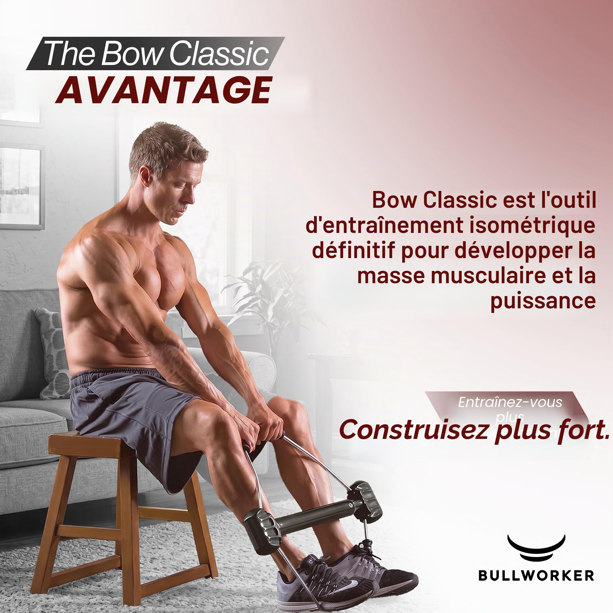 Bullworker Bow Classic 90cm Appareil d'exercice isométrique, Salle de Sport Portable à Domicile, résistance personnalisée, Appareil d'entraînement pour la Poitrine et Les Bras, Complet du Corps