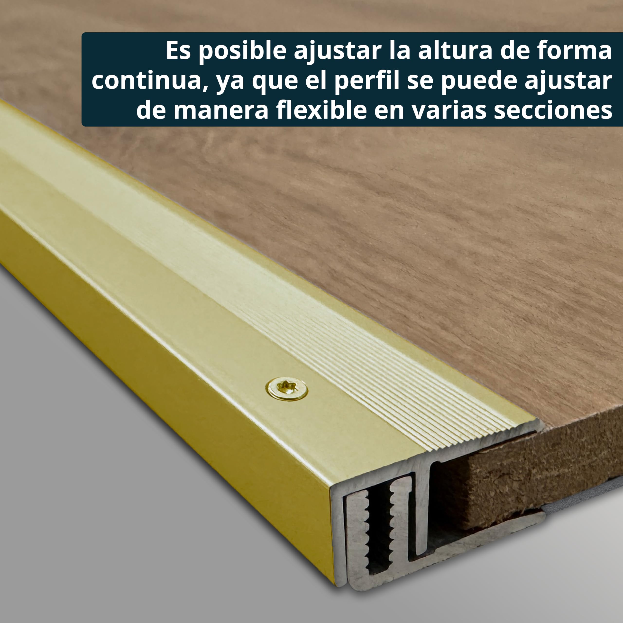 ufitec - Sistema de perfiles para parquet y suelos laminados para alturas de revestimiento de 7-16 mm, disponible en varios colores (perfil de terminación, largo 270 cm, dorado)