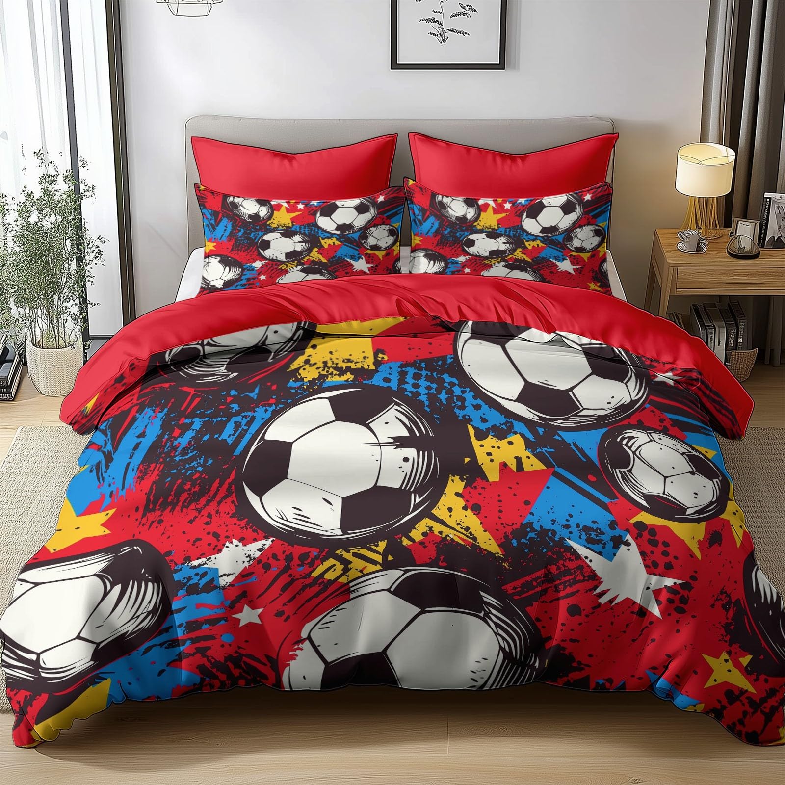 Housse de couette 140x200 cm parure de lit adulte enfant microfibre rouge