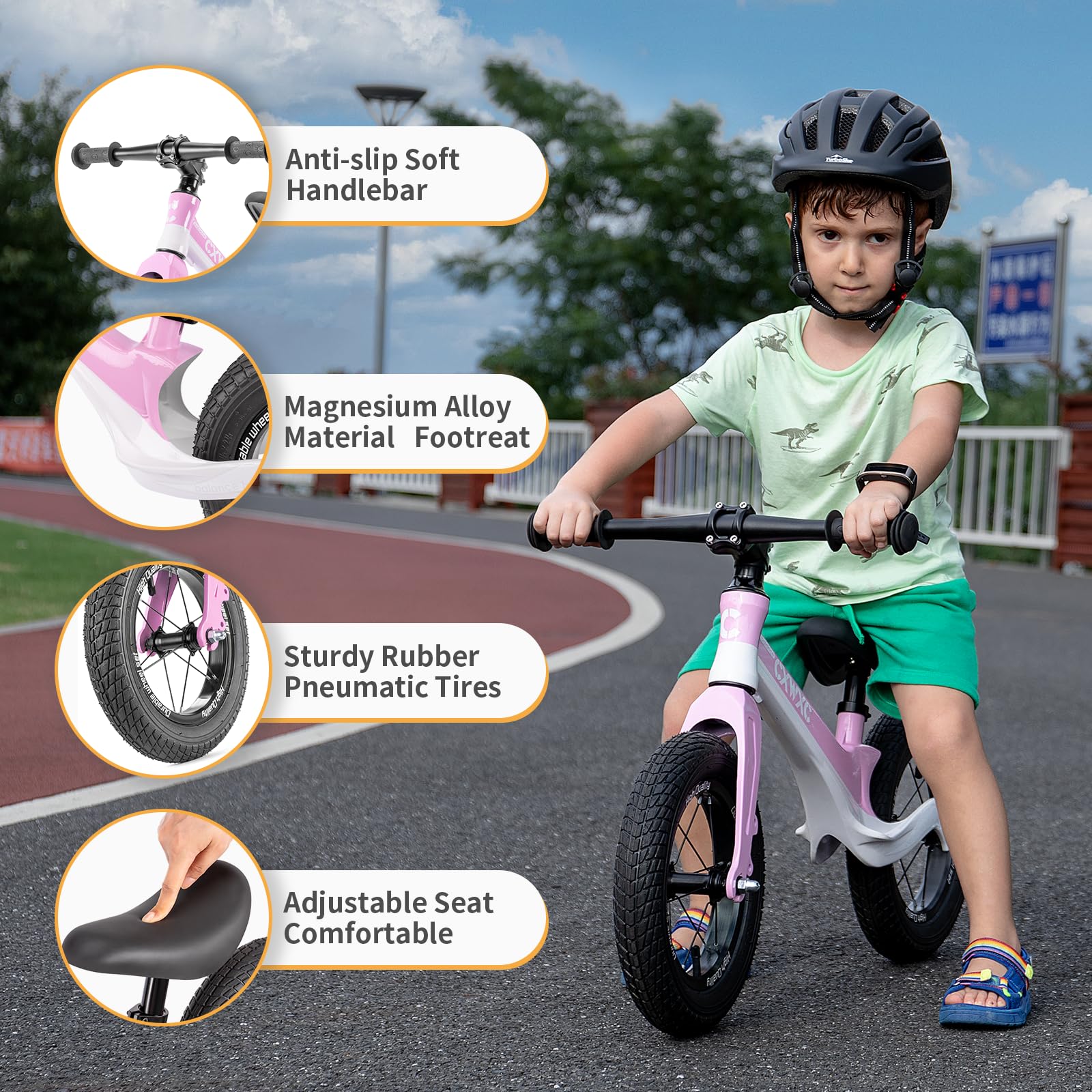 CXWXC Ruota a partire da 2 anni fino a 30 kg, telaio in magnesio, sella regolabile in altezza, ruote da 12 pollici, bicicletta per bambini da 24 a 60 mesi