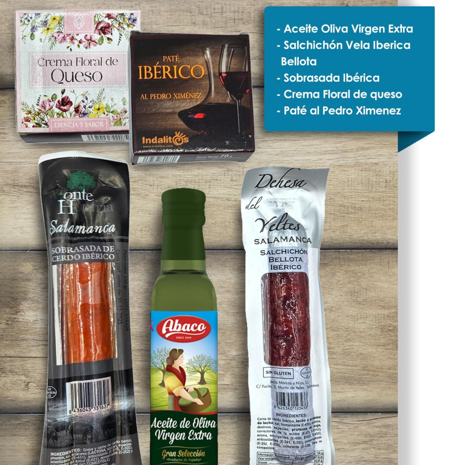 Cesta Gourmet para Regalar S | Perfecta como Cesta Regalo de Día del Padre | Incluye 1 Aceite de Oliva Virgen Extra + 1 Salchichón y 1 Sobrasada Ibérica + Crema Floral de Queso + Paté al PX con pasas