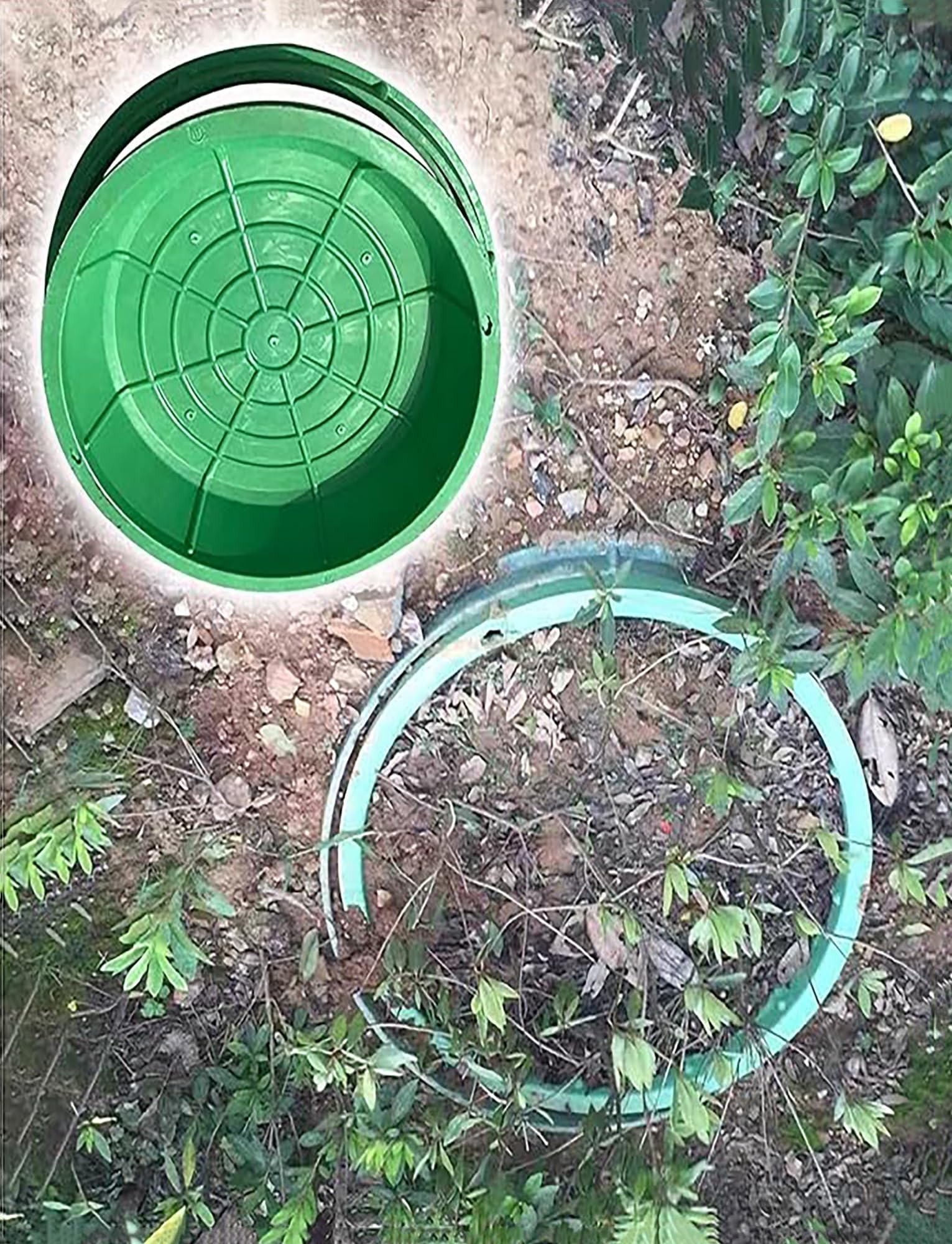 Coperture rotonde per piantare erba – 90 cm (90 cm) Copertura per pozzetto fognario per prato e giardino comunitario Vaso in plastica per uso esterno