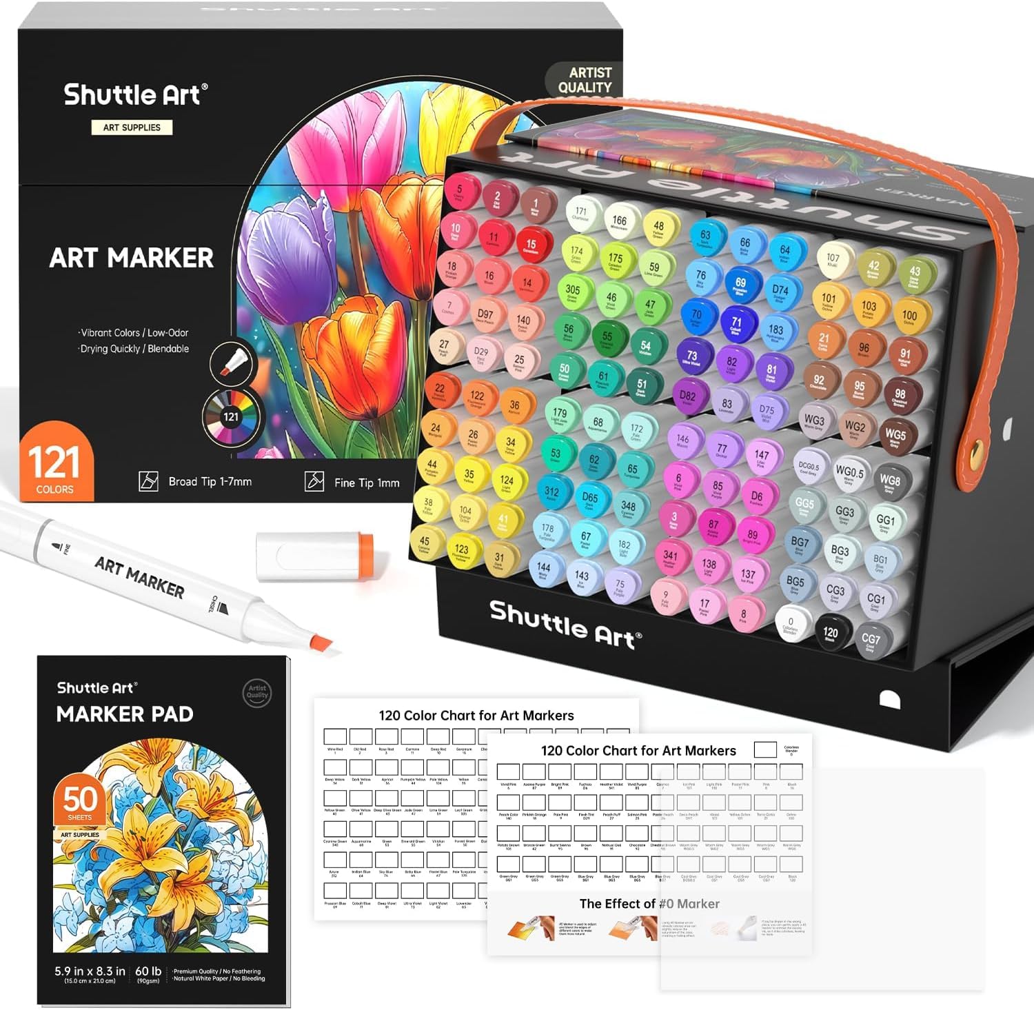 Shuttle Art Rotulador de 121 Colores, 120 Colores más 1 Blender Rotuladores Alcohol Permanent, Rotulador Doble Punta con Estuche Bloc, Perfecto para Ilustración Adultos Colorear Dibujar y Tarjetería Global Recycled Standard Global Recycled Standard Global Recycled Standard