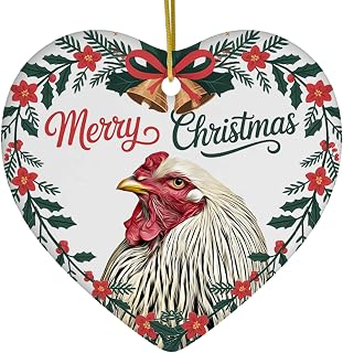 Funny Light Brahma Chicken Rooster Ornament Heart Ceramic White - Merry Christmas 2025 Holiday Keepsake Decoration - Xmas Tree Hanging Decor Gifts for Brahma Chicken Lovers