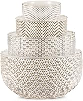 Kook Narbonne Ivory Ceramic Nesting Mixing Bowls Set of 4 - Embossed Stoneware, Microwave/Dishwasher Safe, 20-145 oz Prep & Serving