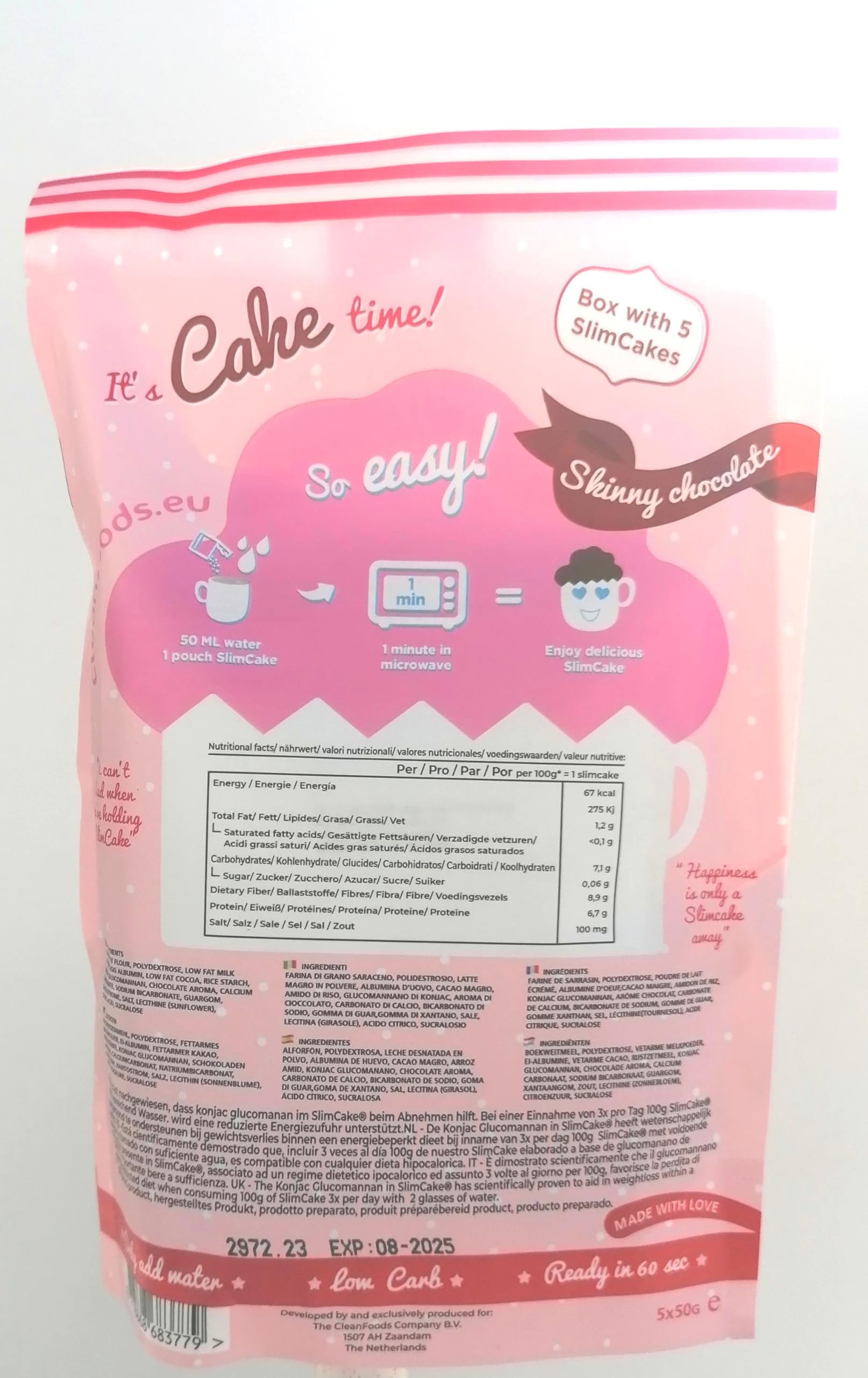 CleanFoods SlimCake 67 Kalorien Tassenkuchen l Schokolade Geschmack l 5 Tassenkuchen I Konjac Glucomannan I Glutenfrei I Zuckerfrei I in 60 Sekunden zubereitet l Mugcake