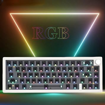 GMK67 65% Mechanical Keyboard Kit Tri-Mode South-Facing RGB LED Gaming Keyboard for 3/5pin Switches,66 Keys+1 Knob Hotswap Socket PCB Gasket Mounted Plate DIY Keyboard Kit (White)