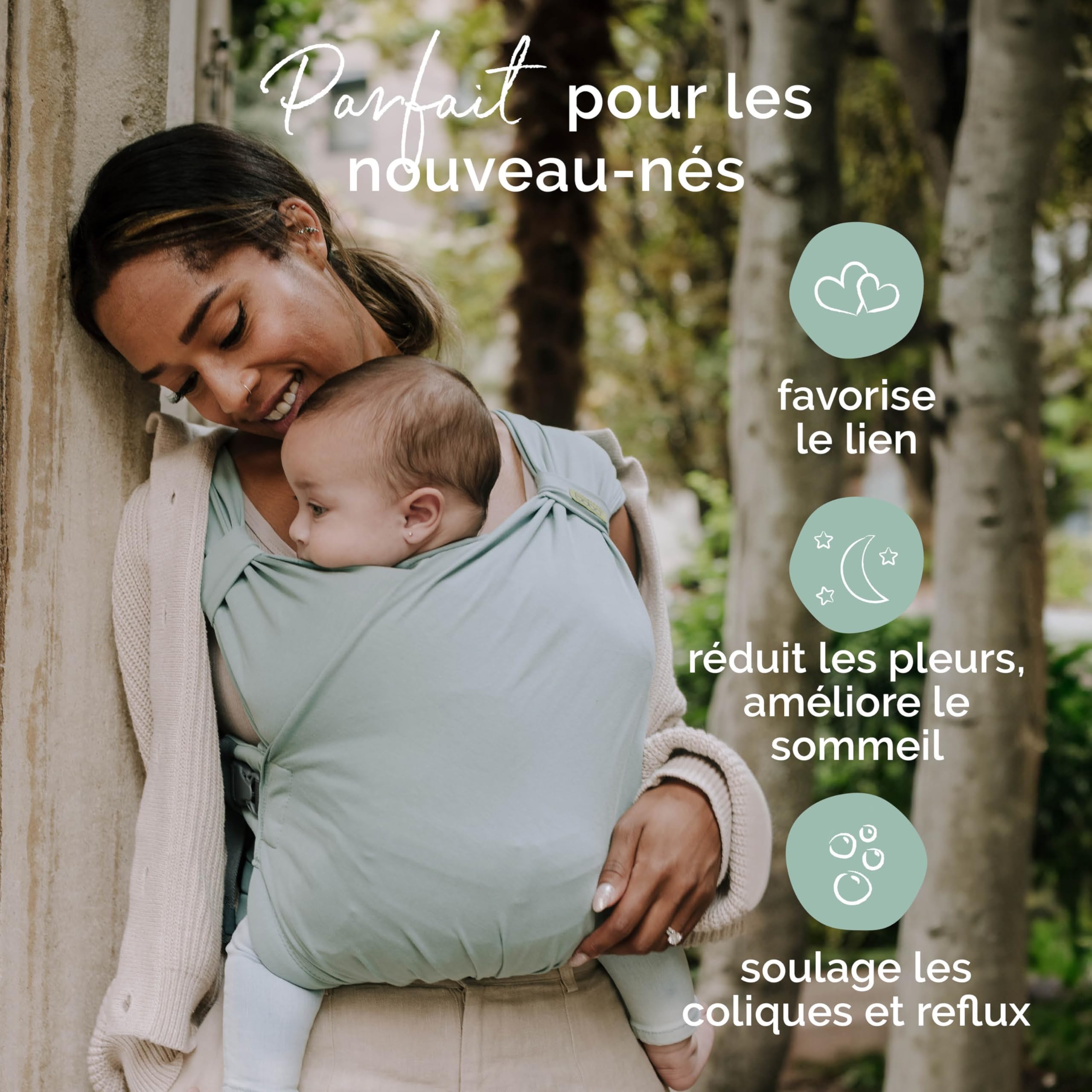 Boba Bliss Porte Bébé Pour Nourrissons/Jeunes Enfants Pesant Entre 3,2 et 16 kg, Hybride et 2 en 1, Écharpe de Portage Bébé Sans Nœud, Bon Positionnement des Hanches, Doux et Élastique (Sea Mist)