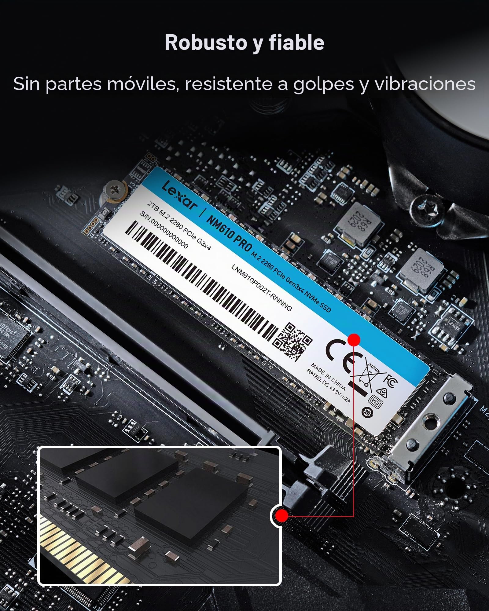 Lexar NM610PRO 2TB SSD, SSD Interno M.2 2280 PCIe Gen3x4 NVMe 1.4, hasta 3300 MB/s de Lectura, Unidades SSD internas con Flash NAND 3D para portátiles, computadoras de Escritorio y PC