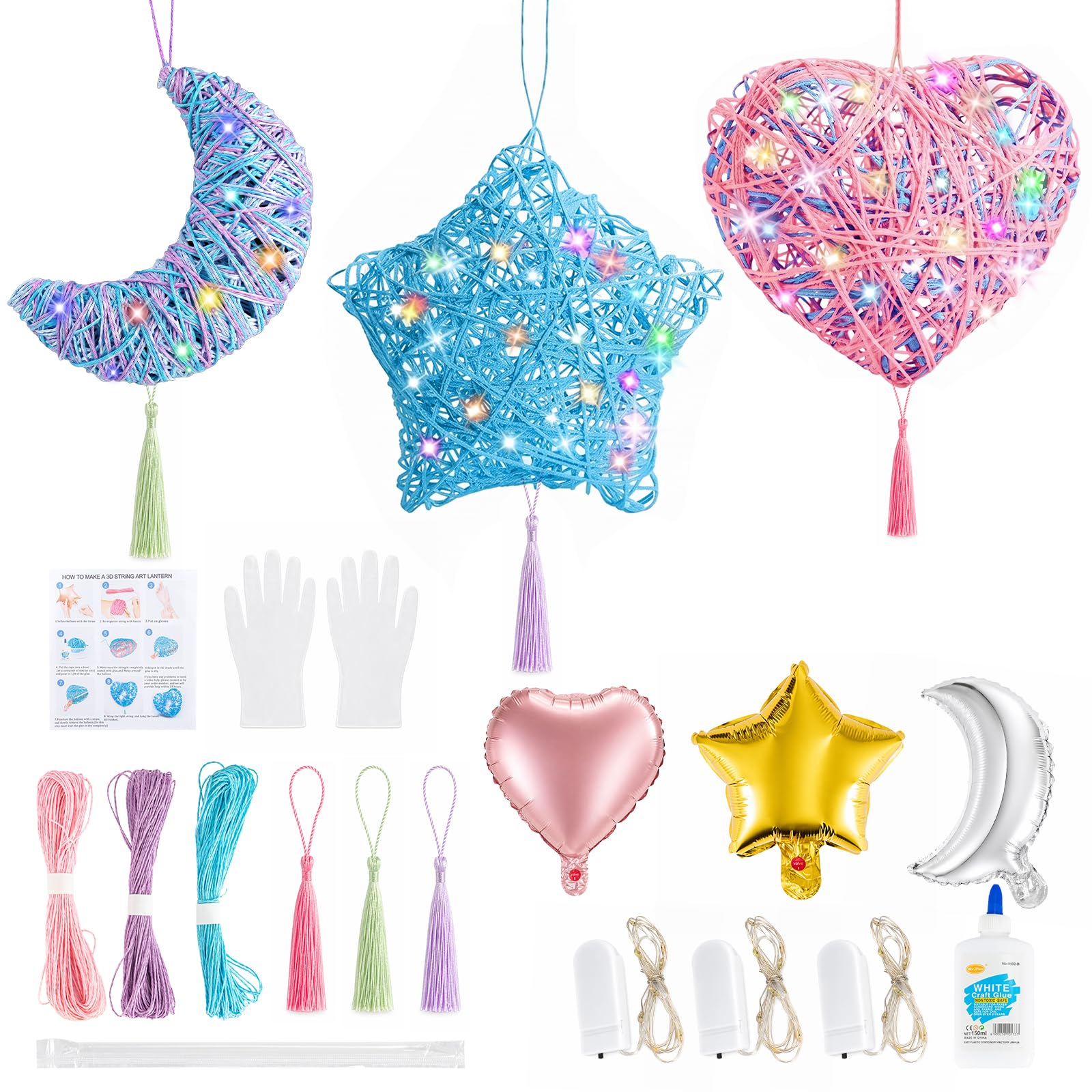 Evergoods Girls Colorful 3D String Art Kit For Kids, Diy Glow Lantern Arts And Crafts For Boys Age 8-12, Light Up Led String Art Craft Kits For Children Age 9 10 11 Year Old Birthday Presents Easter Gifts Craf
