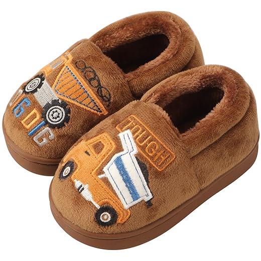 OWIF Toddler Slippers Boys Girls Little Kids House Slipper Cute Warm Soft Indoor Bedroom Shoes with Non-slip Sole