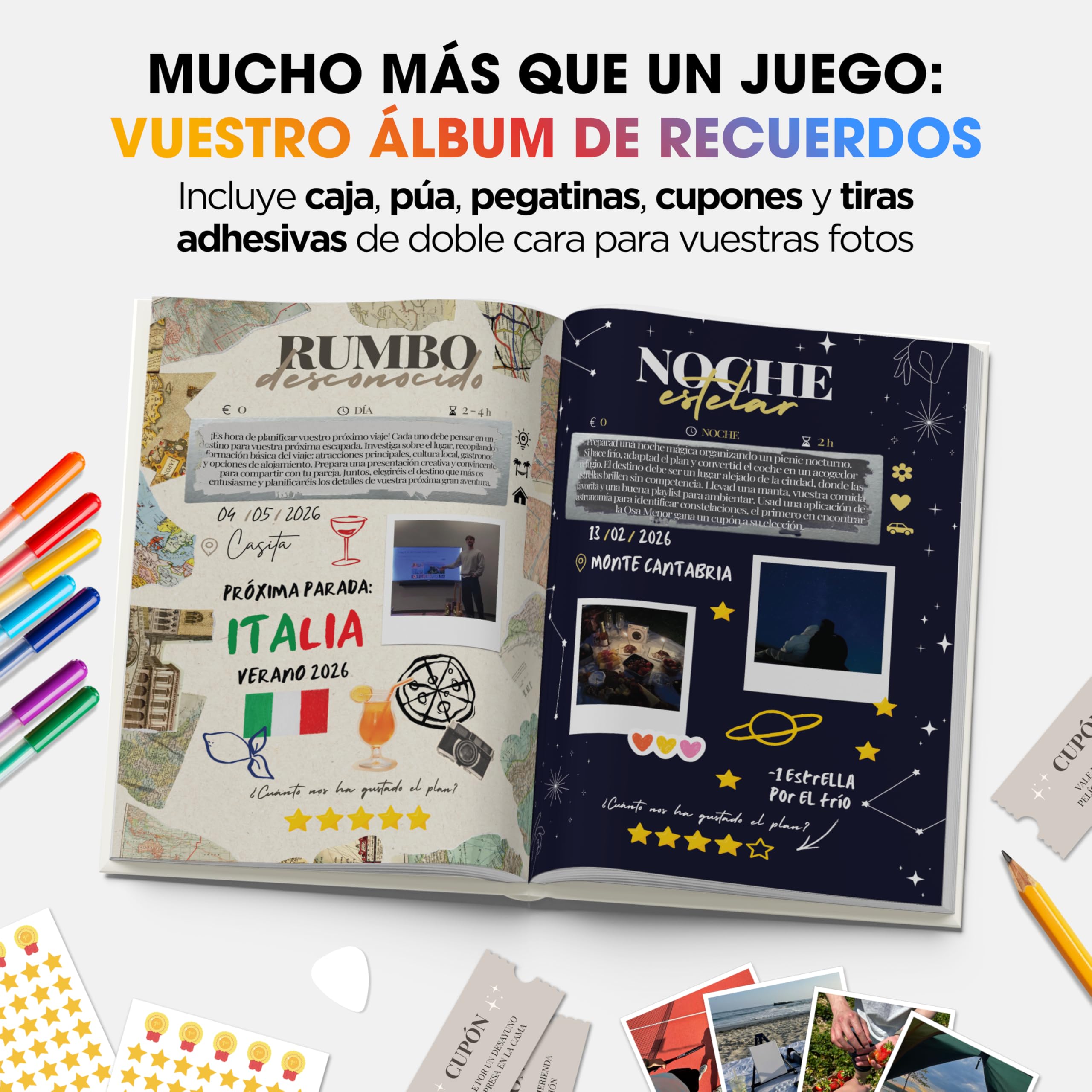 Momentos Únicos, Libro de Retos en Pareja, 50 Planes Sorpresa en Pareja para Rascar, Juegos Parejas Citas, Regalo Original Aniversario o San Valentín, Álbum Fotos Recuerdos Novio Novia Aventuras