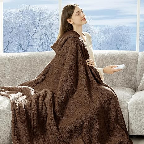 Heated Throw Blanket 50"X60"- Soft Double Sided Sherpa Electric Throw Blanket with 5 Heatings Levels & 4 hrs Auto Shut Off, Overheat Protection & ETL Certified, Gift for Women(Brown)