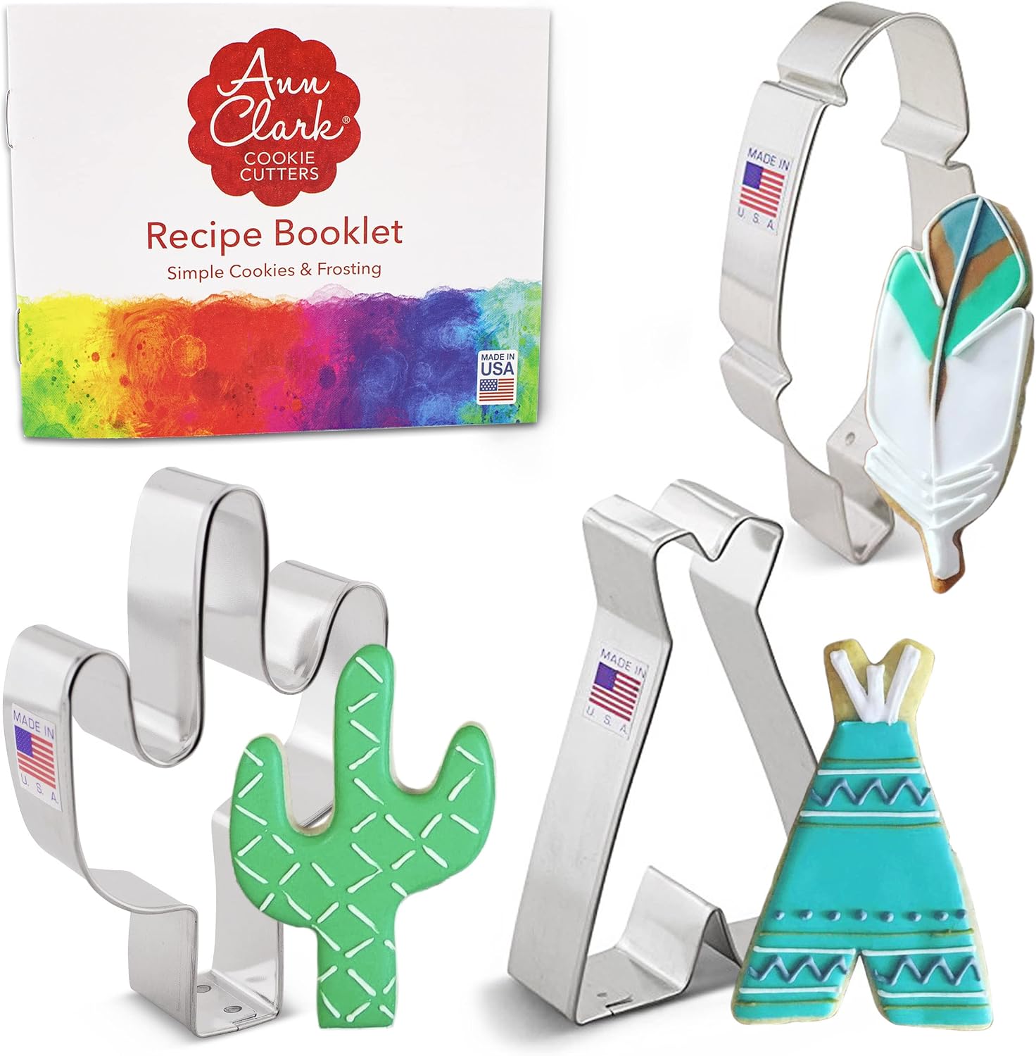 Southwest Cookie Cutter 3-Pc Set Made in USA by Ann Clark, Cactus, Teepee, Feather