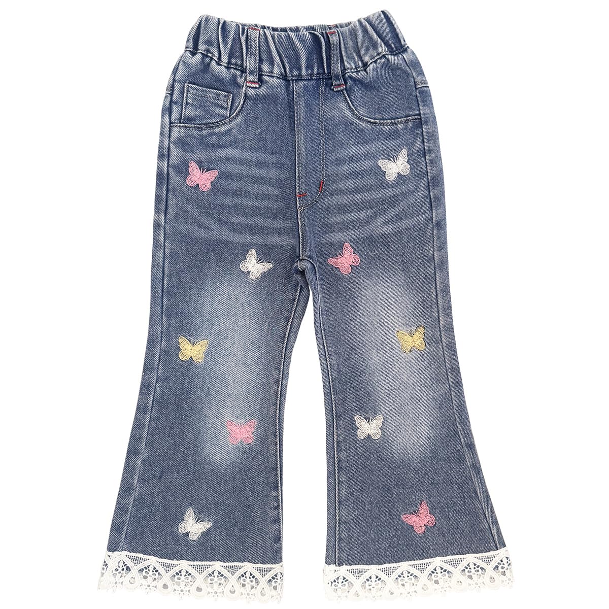Peacolate 3-10 Ans Petites Grandes Filles Printemps Automne Pantalons en Jean brodés pour Enfants