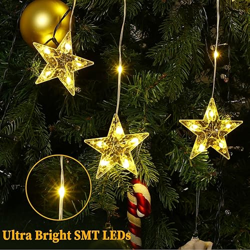 Miniatura 7 de Marchpower Luces de cortina de 5 estrellas que funcionan con pilas, luces de ventana de estrella de Navidad multicolor blanco cálido con