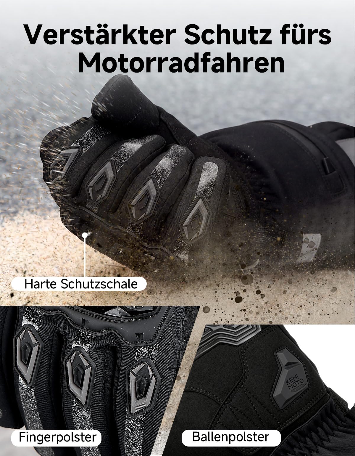 KEMIMOTO Beheizbare Motorradhandschuhe Winter, Beheizte Handschuhe Touchsreen, Magnetische Hybrid-Stromversorgung mit Magnet-Anschlusskabel, Elektrisch Thermohandschuhe für Motorradfahren, Skifahren