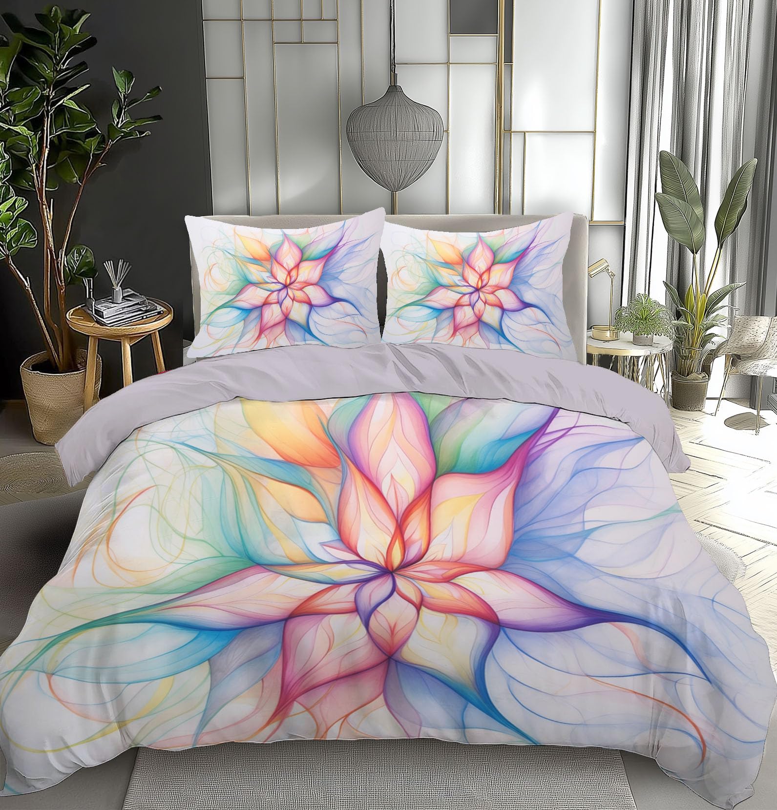 Housse de couette 240x260 anti-pli en microfibre pour lit sans repassage